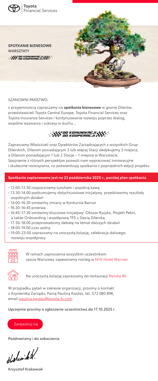 Zaproszenie na spotkanie biznesowe - warsztaty Od Komunikacji do Kooperacji