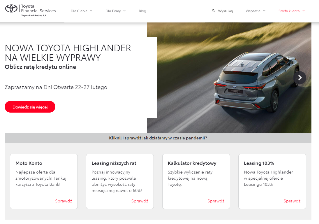 Nowa strona Toyota Bank i Toyota Leasing
