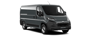 Czarna Toyota Proace Max, ustawiona pod kątem z widocznym przodem oraz prawym bokiem. Tło zdjęcia jest białe, gładkie.